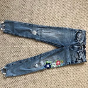 Zara Embroidered Crop Denim